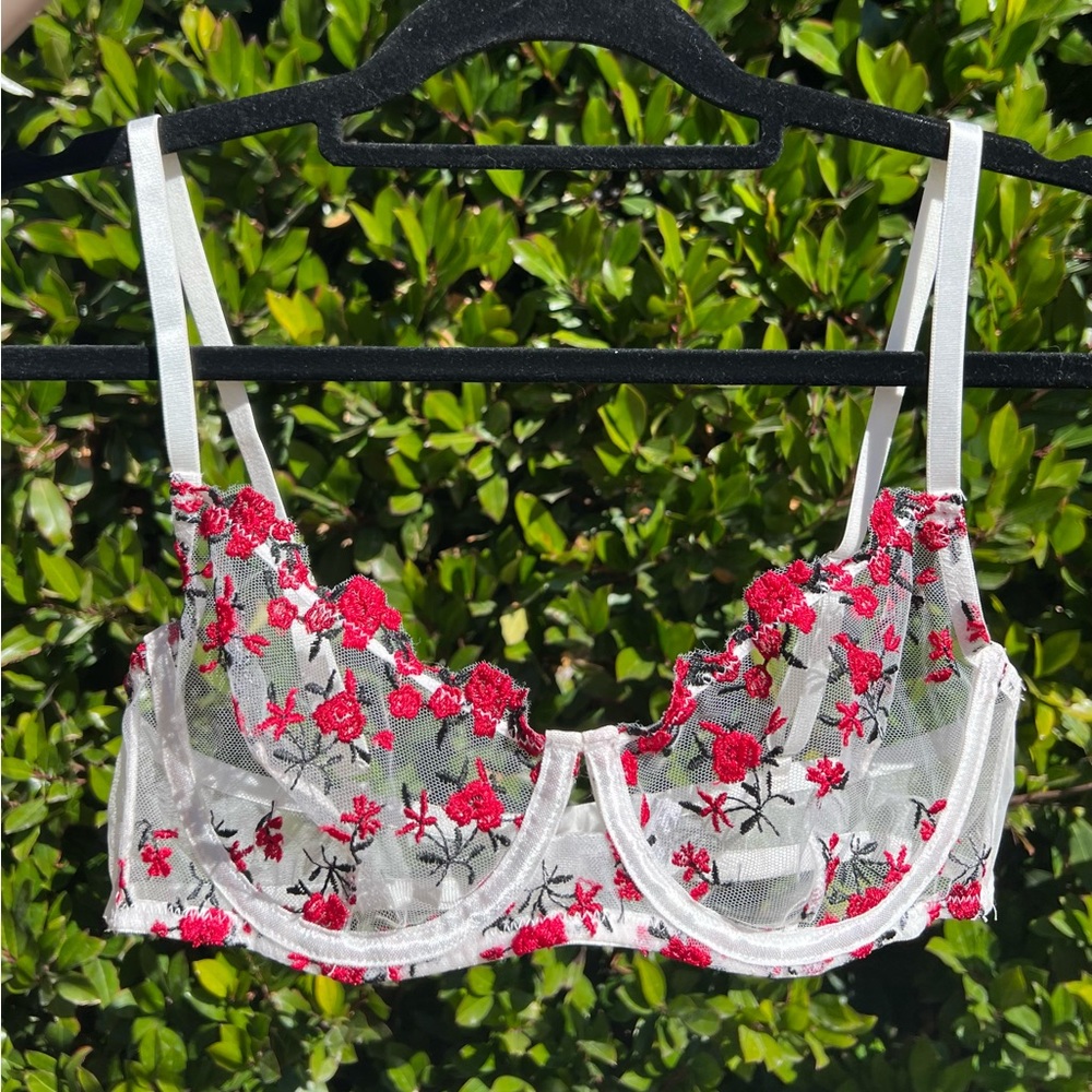 White Black and Red Floral Embroidered Bra Top